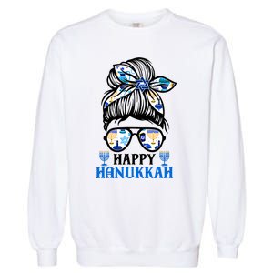 Happy Hanukkah Messy Bun Jewish Christmas Pajamas Garment-Dyed Sweatshirt