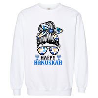 Happy Hanukkah Messy Bun Jewish Christmas Pajamas Garment-Dyed Sweatshirt