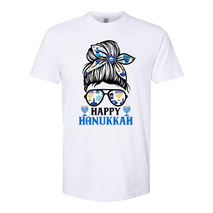 Happy Hanukkah Messy Bun Jewish Christmas Pajamas Softstyle CVC T-Shirt