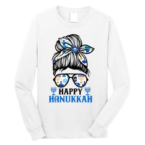 Happy Hanukkah Messy Bun Jewish Christmas Pajamas Long Sleeve Shirt