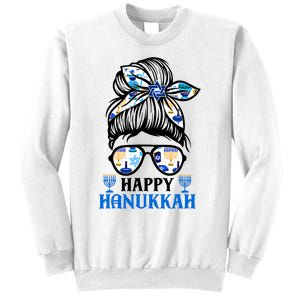 Happy Hanukkah Messy Bun Jewish Christmas Pajamas Sweatshirt