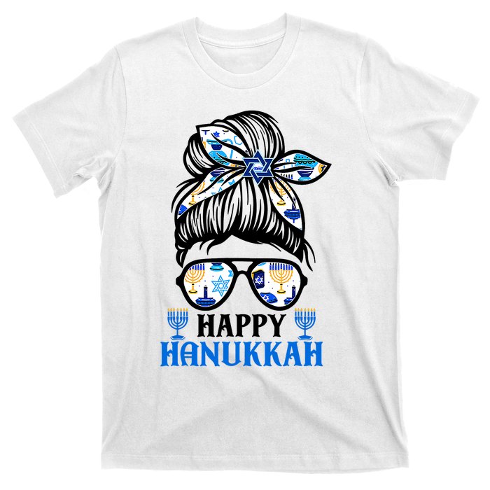 Happy Hanukkah Messy Bun Jewish Christmas Pajamas T-Shirt