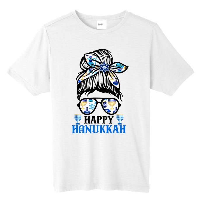 Happy Hanukkah Messy Bun Jewish Christmas Pajamas Tall Fusion ChromaSoft Performance T-Shirt