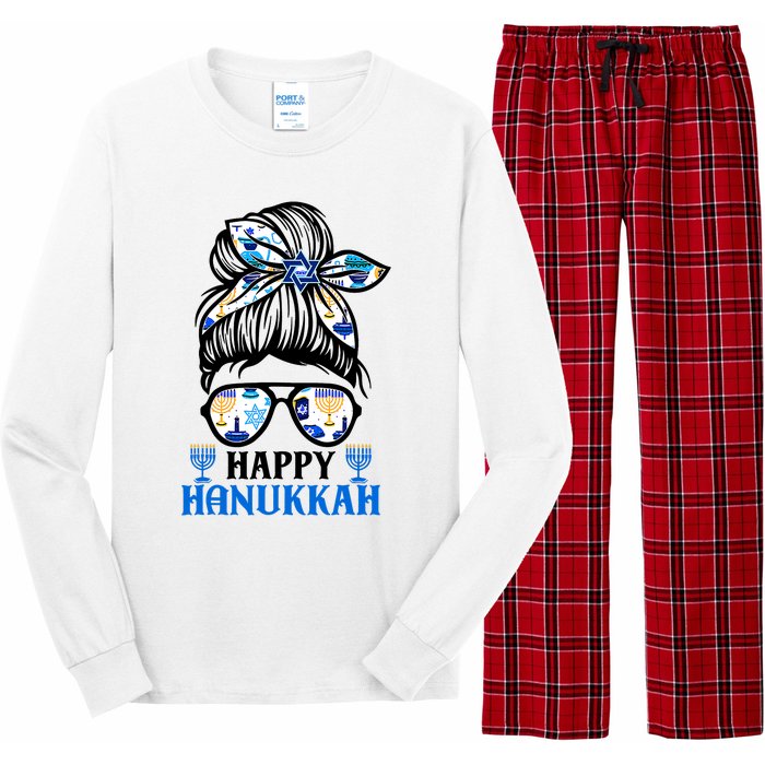 Happy Hanukkah Messy Bun Jewish Christmas Pajamas Long Sleeve Pajama Set