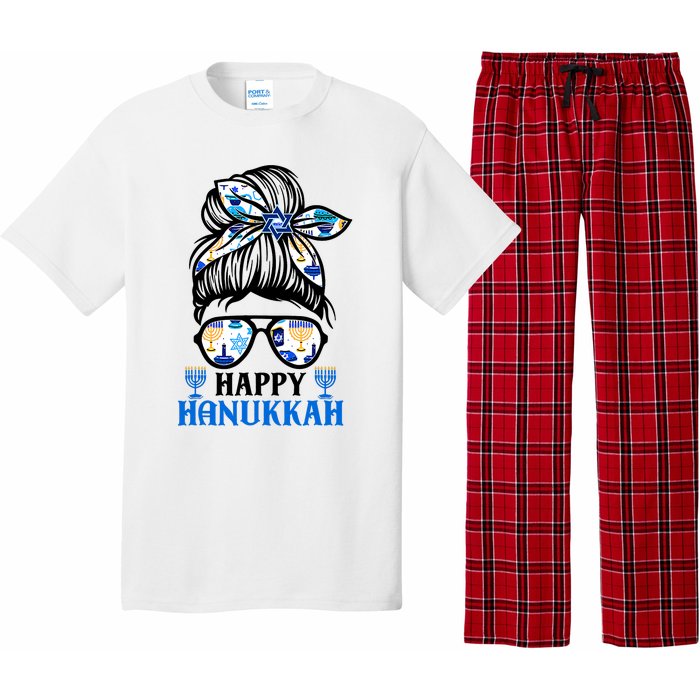 Happy Hanukkah Messy Bun Jewish Christmas Pajamas Pajama Set