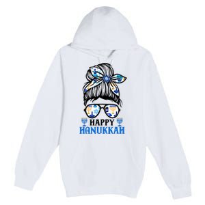 Happy Hanukkah Messy Bun Jewish Christmas Pajamas Premium Pullover Hoodie