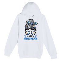 Happy Hanukkah Messy Bun Jewish Christmas Pajamas Premium Pullover Hoodie