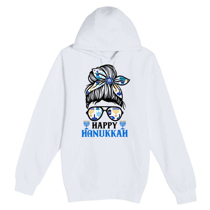 Happy Hanukkah Messy Bun Jewish Christmas Pajamas Premium Pullover Hoodie