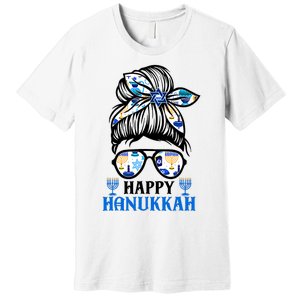 Happy Hanukkah Messy Bun Jewish Christmas Pajamas Premium T-Shirt