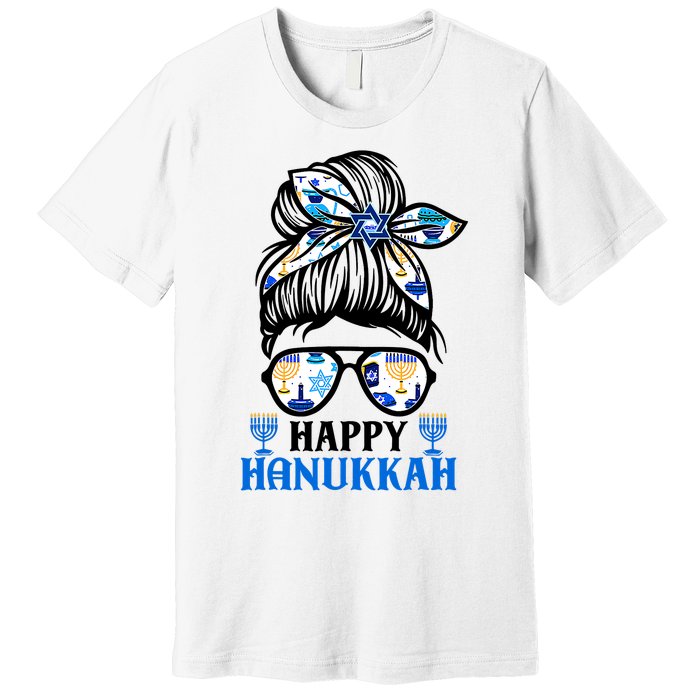 Happy Hanukkah Messy Bun Jewish Christmas Pajamas Premium T-Shirt