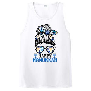 Happy Hanukkah Messy Bun Jewish Christmas Pajamas PosiCharge Competitor Tank