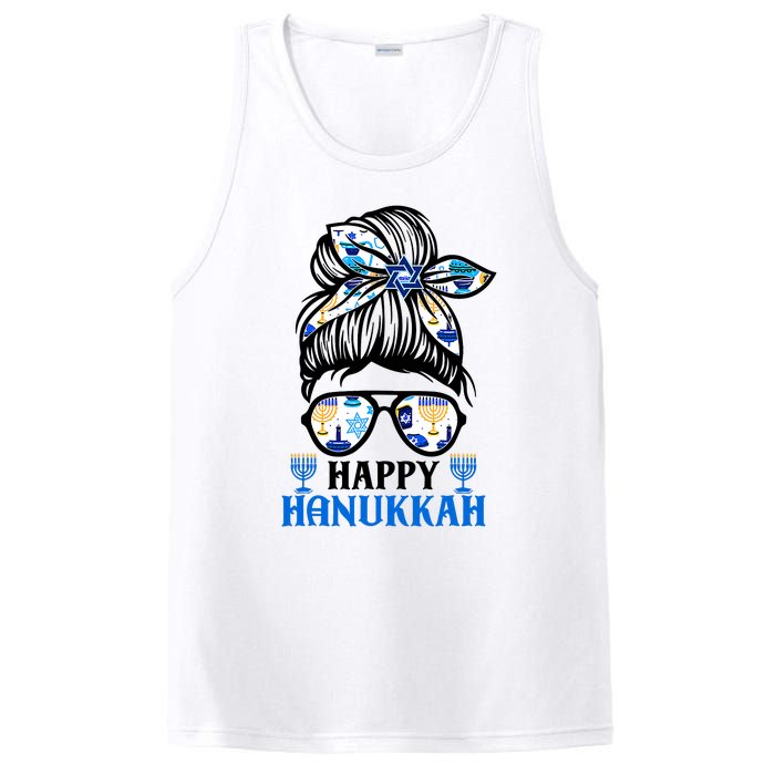 Happy Hanukkah Messy Bun Jewish Christmas Pajamas PosiCharge Competitor Tank