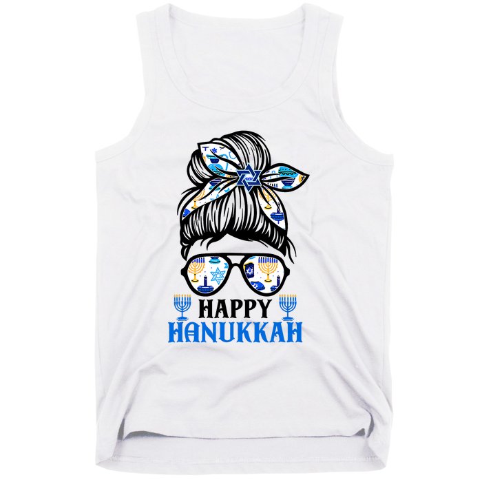 Happy Hanukkah Messy Bun Jewish Christmas Pajamas Tank Top