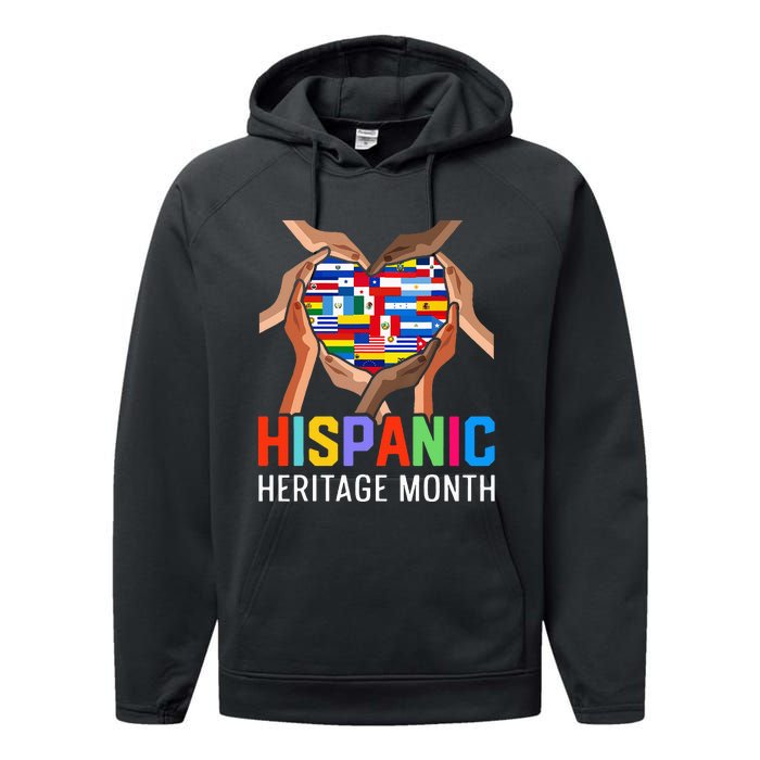 Hispanic Heritage Month All Countries Heart Hands Performance Fleece Hoodie