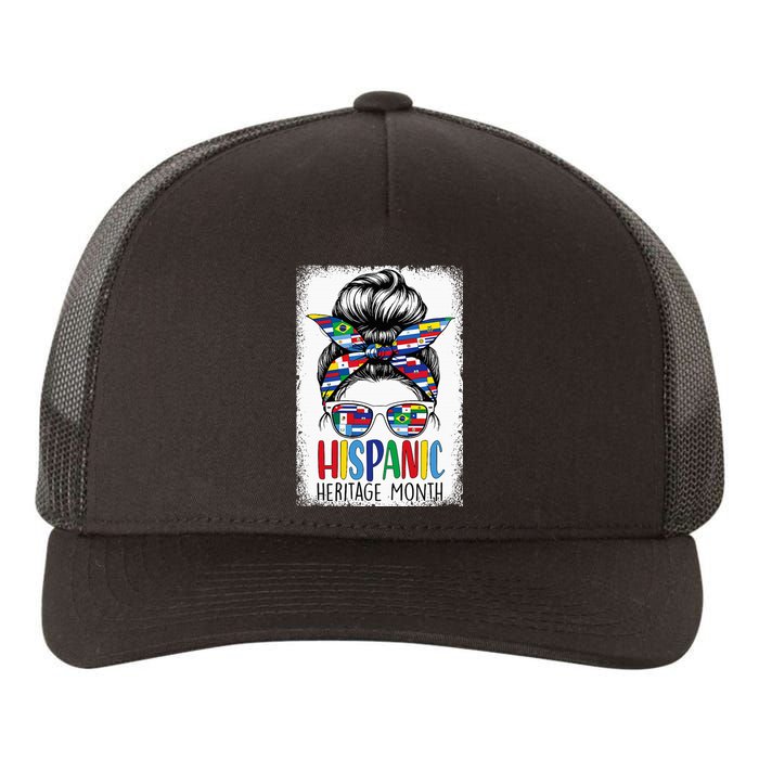 Hispanic Heritage Month Flags Messy Bun Hispanic Girl Yupoong Adult 5-Panel Trucker Hat