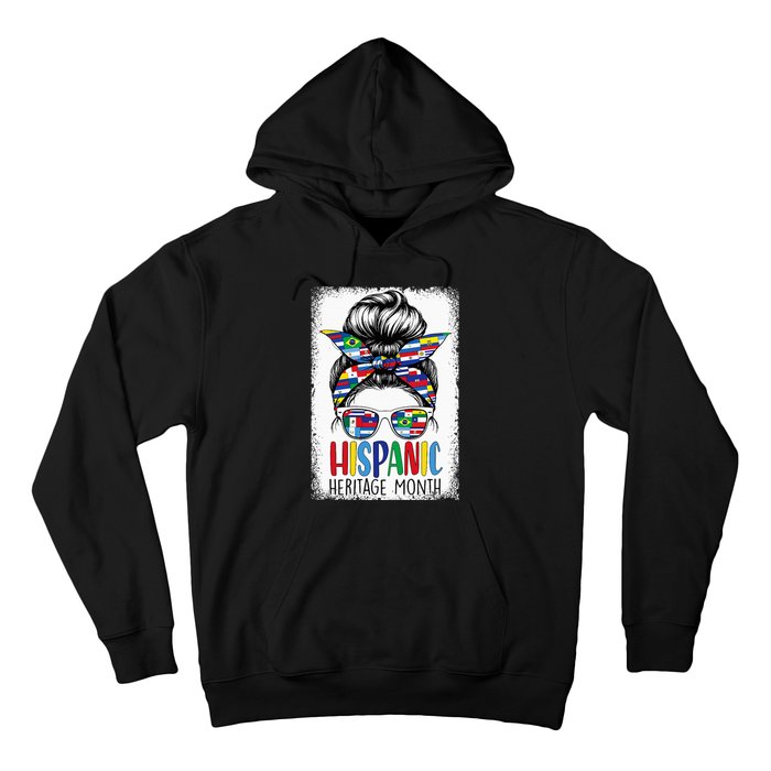 Hispanic Heritage Month Flags Messy Bun Hispanic Girl Hoodie