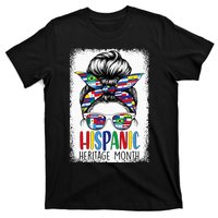 Hispanic Heritage Month Flags Messy Bun Hispanic Girl T-Shirt