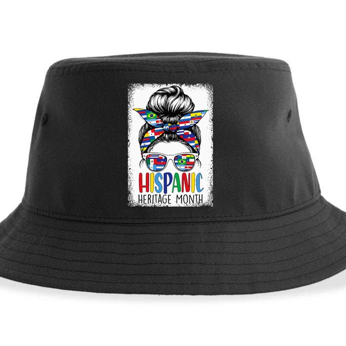 Hispanic Heritage Month Flags Messy Bun Hispanic Girl Sustainable Bucket Hat