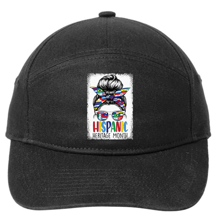 Hispanic Heritage Month Flags Messy Bun Hispanic Girl 7-Panel Snapback Hat