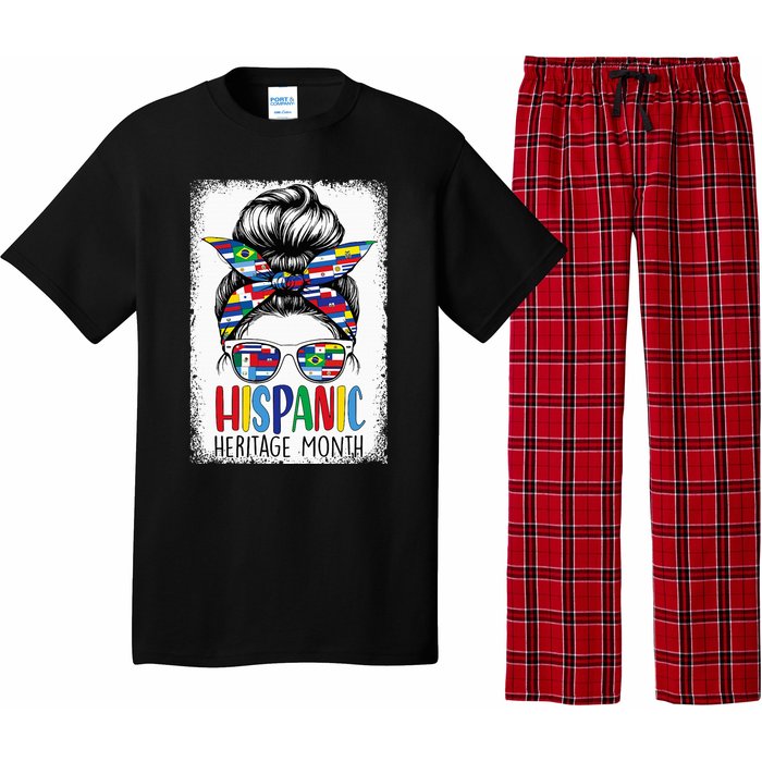 Hispanic Heritage Month Flags Messy Bun Hispanic Girl Pajama Set