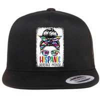 Hispanic Heritage Month Flags Messy Bun Hispanic Girl Flat Bill Trucker Hat