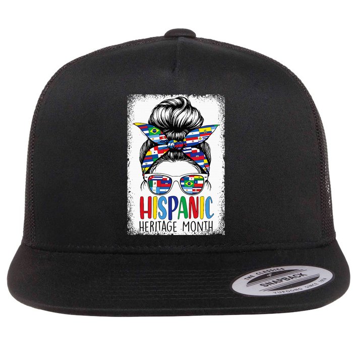 Hispanic Heritage Month Flags Messy Bun Hispanic Girl Flat Bill Trucker Hat