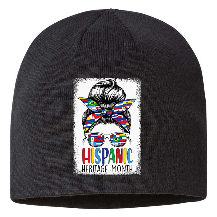 Hispanic Heritage Month Flags Messy Bun Hispanic Girl Sustainable Beanie