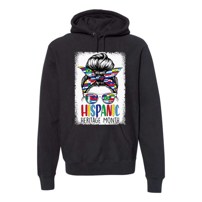 Hispanic Heritage Month Flags Messy Bun Hispanic Girl Premium Hoodie