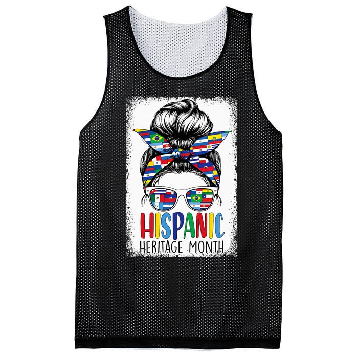 Hispanic Heritage Month Flags Messy Bun Hispanic Girl Mesh Reversible Basketball Jersey Tank