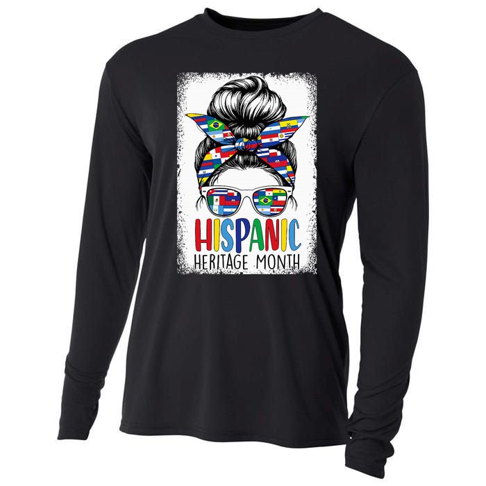 Hispanic Heritage Month Flags Messy Bun Hispanic Girl Cooling Performance Long Sleeve Crew