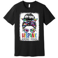 Hispanic Heritage Month Flags Messy Bun Hispanic Girl Premium T-Shirt