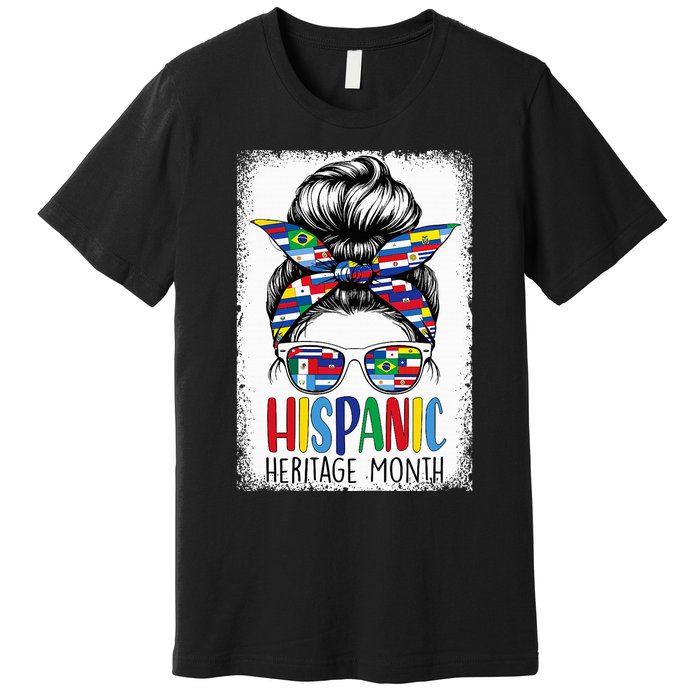 Hispanic Heritage Month Flags Messy Bun Hispanic Girl Premium T-Shirt