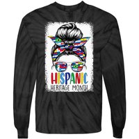 Hispanic Heritage Month Flags Messy Bun Hispanic Girl Tie-Dye Long Sleeve Shirt