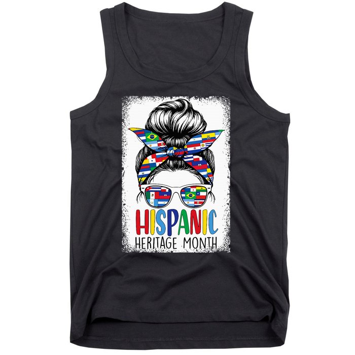 Hispanic Heritage Month Flags Messy Bun Hispanic Girl Tank Top