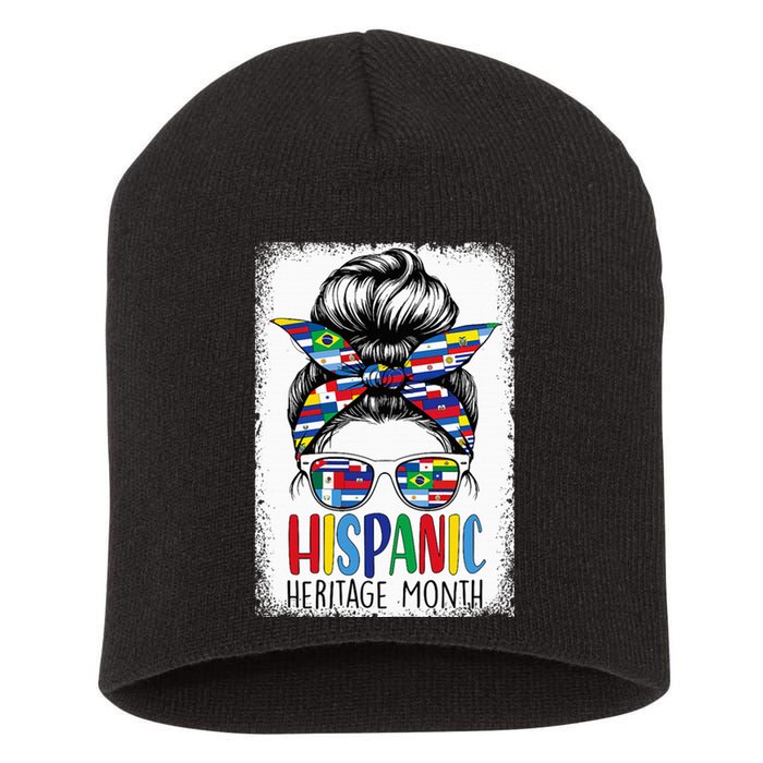 Hispanic Heritage Month Flags Messy Bun Hispanic Girl Short Acrylic Beanie