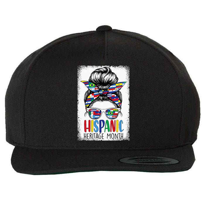 Hispanic Heritage Month Flags Messy Bun Hispanic Girl Wool Snapback Cap