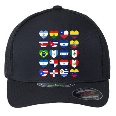 Hispanic Heritage Month Latino All Countries Heart Flags Flexfit Unipanel Trucker Cap