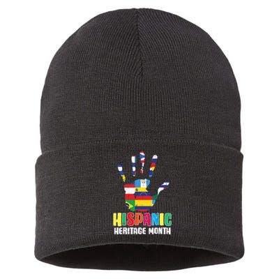 Hispanic Heritage Month Hand Flags Countries Sustainable Knit Beanie