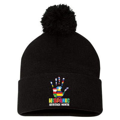 Hispanic Heritage Month Hand Flags Countries Pom Pom 12in Knit Beanie