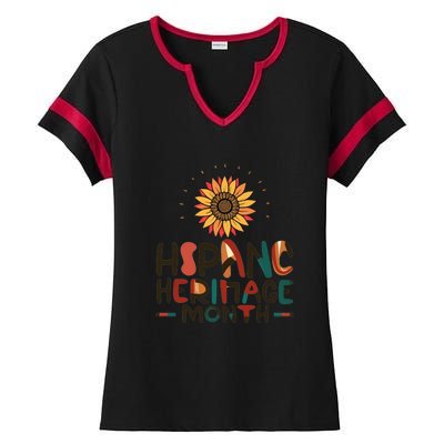 Hispanic Heritage Month Latino Countries Flag Sunflower Ladies Halftime Notch Neck Tee