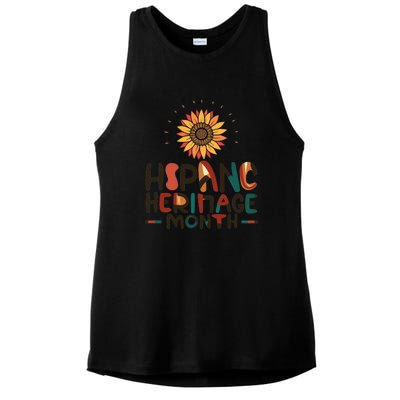 Hispanic Heritage Month Latino Countries Flag Sunflower Ladies PosiCharge Tri-Blend Wicking Tank