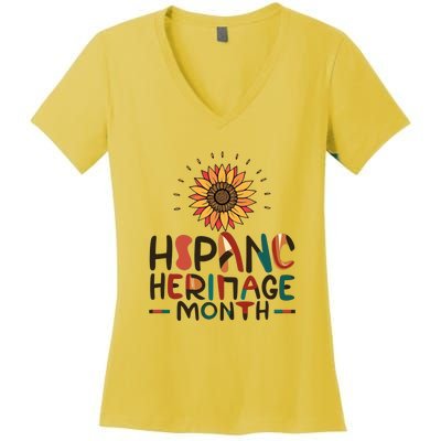 Hispanic Heritage Month Latino Countries Flag Sunflower Women's V-Neck T-Shirt