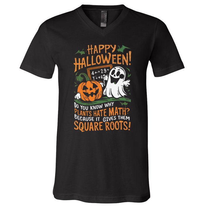 Happy Halloween Math Teacher Scientist Funny V-Neck T-Shirt