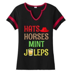 Hats Horses Mint Juleps Gift Funny Horse Racing Funny Gift Ladies Halftime Notch Neck Tee