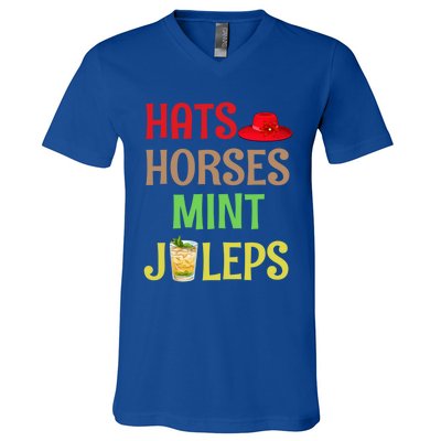 Hats Horses Mint Juleps Gift Funny Horse Racing Funny Gift V-Neck T-Shirt