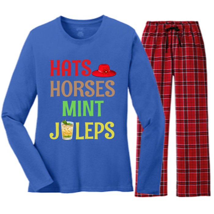 Hats Horses Mint Juleps Gift Funny Horse Racing Funny Gift Women's Long Sleeve Flannel Pajama Set 