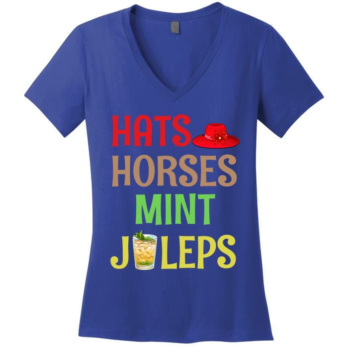 Hats Horses Mint Juleps Gift Funny Horse Racing Funny Gift Women's V-Neck T-Shirt