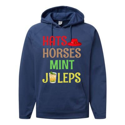 Hats Horses Mint Juleps Gift Funny Horse Racing Funny Gift Performance Fleece Hoodie