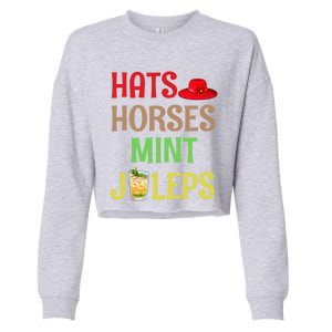 Hats Horses Mint Juleps Gift Funny Horse Racing Funny Gift Cropped Pullover Crew