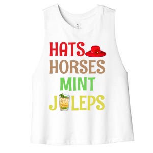 Hats Horses Mint Juleps Gift Funny Horse Racing Funny Gift Women's Racerback Cropped Tank